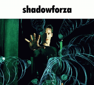 A Man In A Black Shirt Is Surrounded By Barbed Wire And The Word Shadow Forza Is Above Him GIF