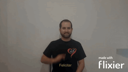 A Man In A Black Shirt Says Felicitar In Spanish GIF