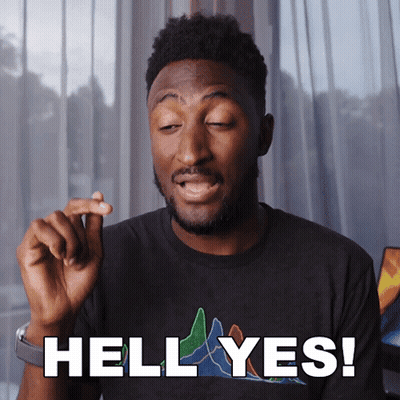 A Man In A Black Shirt Says Hell Yes In White Letters GIF