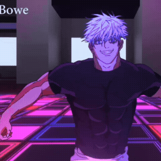 A Man In A Black Shirt Stands In Front Of A Sign That Says ' Bowe ' GIF