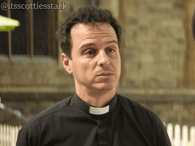 A Man In A Black Shirt With A White Collar Has The Hashtag @Itsscottiesstark On The Bottom Right Corner GIF