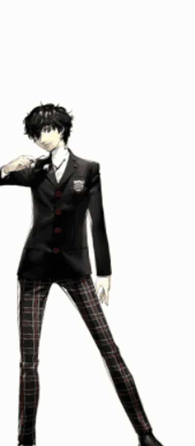 A Man In A Black Suit And Plaid Pants Is Standing GIF