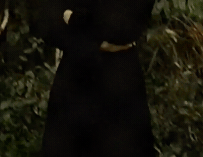A Man In A Black Sweater Is Standing In Front Of A Bush . GIF