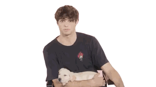A Man In A Black T-Shirt Holds A Small Puppy In His Arms Sticker
