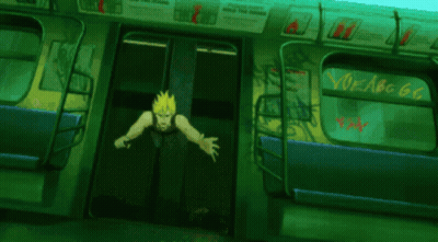 A Man In A Black Tank Top Is Kneeling Down In Front Of A Subway Car With A Sign That Says No Abc 66 GIF