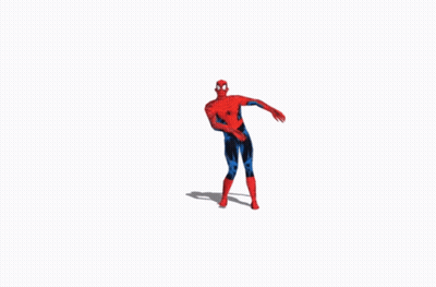 A Man In A Blue And Red Spiderman Costume Is Running On A White Background GIF