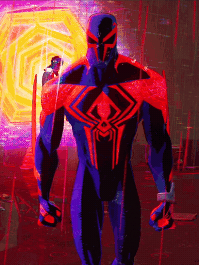 A Man In A Blue And Red Spiderman Costume GIF