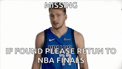 A Man In A Blue Basketball Jersey Is Making A Funny Face And Asking If Found Please Return To Nba Finals . GIF