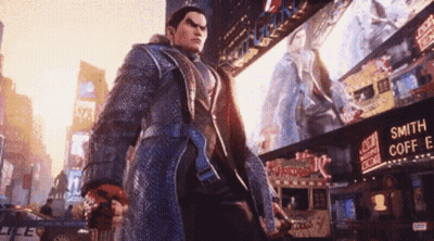 A Man In A Blue Coat Is Standing In Front Of A Smith Coffe Sign GIF