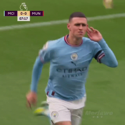 A Man In A Blue Etihad Airways Jersey Holds His Finger To His Mouth GIF