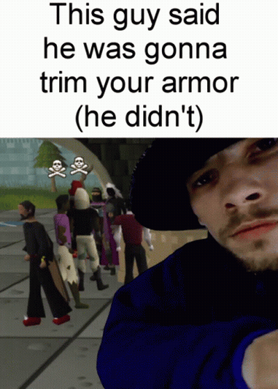 A Man In A Blue Hat Stands In Front Of A Group Of People With Skulls And Crossbones GIF