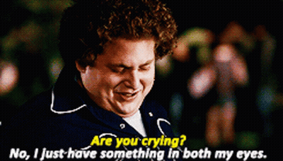 A Man In A Blue Jacket Is Crying And Says " Are You Crying " GIF