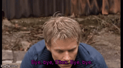 A Man In A Blue Jacket Is Saying Bye Bye Elton GIF