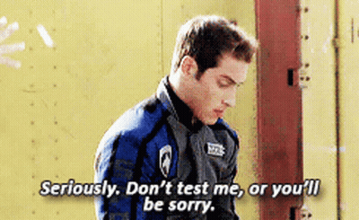 A Man In A Blue Jacket Is Saying Seriously Don 'T Test Me Or You 'Ll Be Sorry GIF