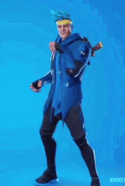 A Man In A Blue Jacket Is Standing In Front Of A Blue Background . GIF