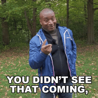 A Man In A Blue Jacket Says " You Didn T See That Coming " GIF