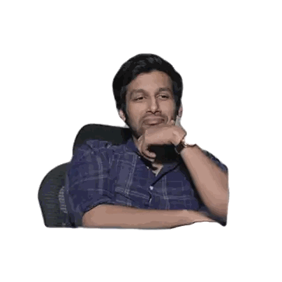 A Man In A Blue Plaid Shirt Sits With His Hand On His Chin Sticker