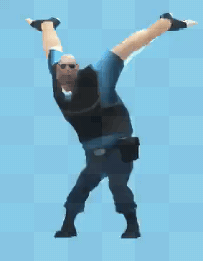 A Man In A Blue Shirt And Black Gloves Is Dancing In A Video Game . GIF