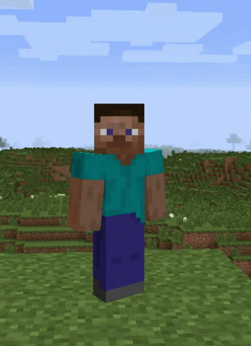 A Man In A Blue Shirt And Blue Pants Is Standing In A Field GIF