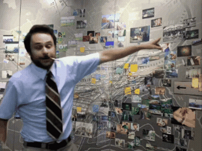 A Man In A Blue Shirt And Tie Is Pointing At A Map Of A City GIF