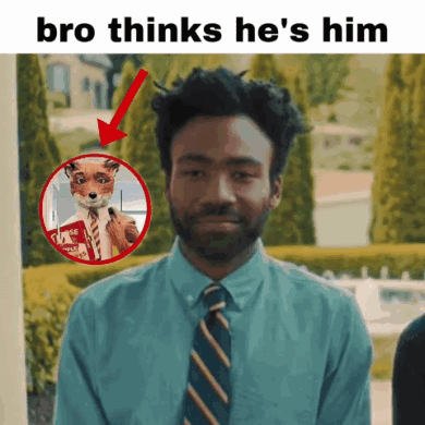 Man In Blue Shirt And Tie With Fox Face GIF