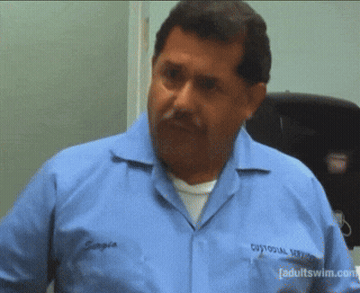 A Man In A Blue Shirt Has The Words I No Clean On His Shirt GIF