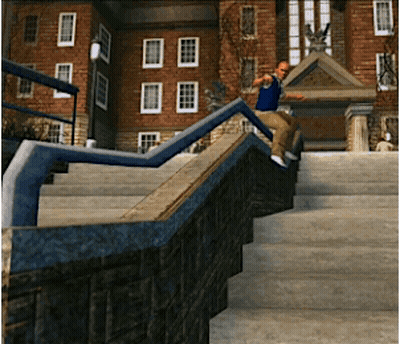 A Man In A Blue Shirt Is Doing A Trick On A Railing GIF
