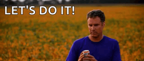 A Man In A Blue Shirt Is Holding A Can Of Soda In A Field Of Sunflowers . GIF
