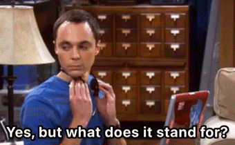 A Man In A Blue Shirt Is Holding A Pair Of Sunglasses And Says " Yes But What Does It Stand For " GIF