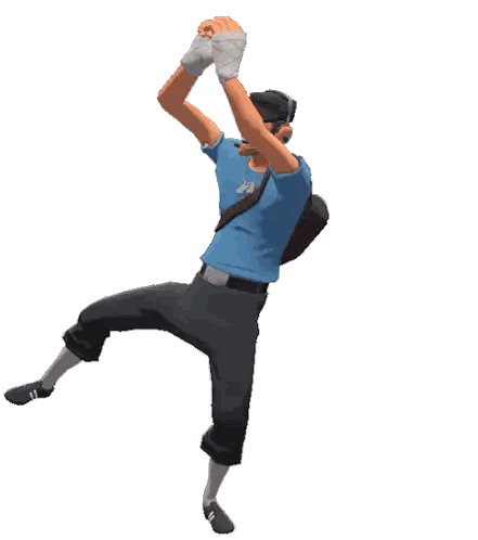A Man In A Blue Shirt Is Jumping In The Air With His Arms Outstretched Sticker