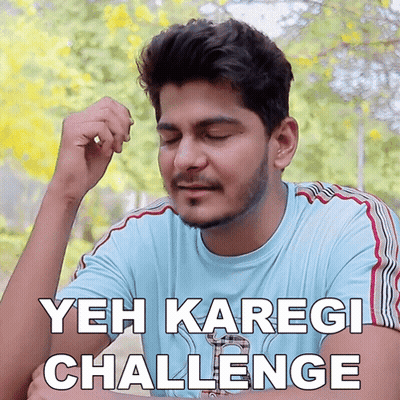 A Man In A Blue Shirt Is Making A Funny Face And Says Yeh Karegi Challenge GIF