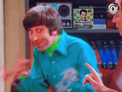 A Man In A Blue Shirt Is Pointing At A Book That Says Dr. Priumisan Schlager Juwelen GIF