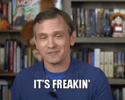 A Man In A Blue Shirt Is Saying It 'S Freakin ' GIF