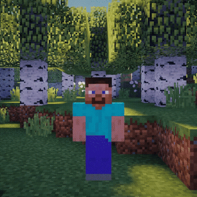 A Man In A Blue Shirt Is Standing In A Field Holding A White Object In His Hand GIF
