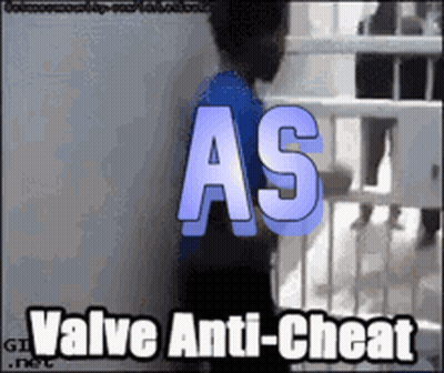 A Man In A Blue Shirt Is Standing In Front Of A Wall With The Words As Valve Anti-Cheat GIF
