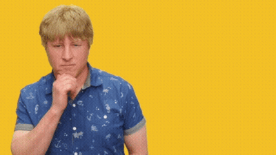 A Man In A Blue Shirt Is Standing In Front Of A Yellow Background That Says " Let 'S Touch Base " GIF