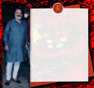 A Man In A Blue Shirt Is Standing Next To A Piece Of Paper With A Red Circle On It GIF