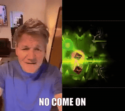 A Man In A Blue Shirt Is Standing Next To A Video Game Screen That Says No Come On . GIF