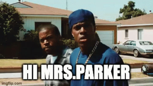 A Man In A Blue Shirt Is Standing Next To Another Man And Says Hi Mrs. Parker GIF