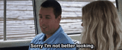 A Man In A Blue Shirt Is Talking To A Woman In A Car And Says Sorry I 'M Not Better Looking GIF