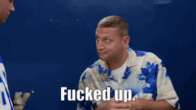 A Man In A Blue Shirt Says " Fucked Up Stuff Right There " To Another Man GIF