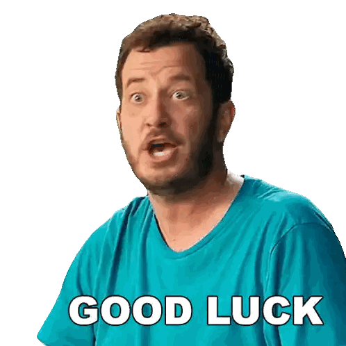 A Man In A Blue Shirt Says Good Luck In White Letters Sticker