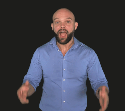 A Man In A Blue Shirt Says I Know Right In Orange Letters GIF