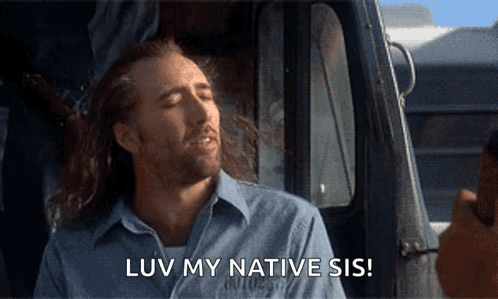 A Man In A Blue Shirt Says " Luv My Native Sis " While Sitting In A Car GIF