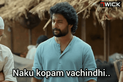 A Man In A Blue Shirt Says " Naku Kopam Vachinndi " GIF