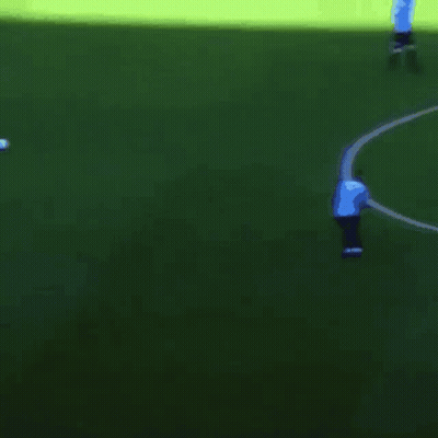 A Man In A Blue Shirt Stands On A Green Field GIF