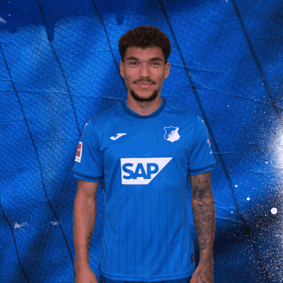 A Man In A Blue Shirt That Says Sap On It GIF