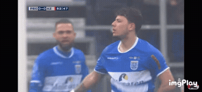 A Man In A Blue Shirt With Craft On It GIF