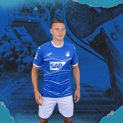 A Man In A Blue Shirt With The Word Sap On The Front GIF