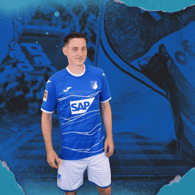 A Man In A Blue Shirt With The Word Sap On The Front GIF